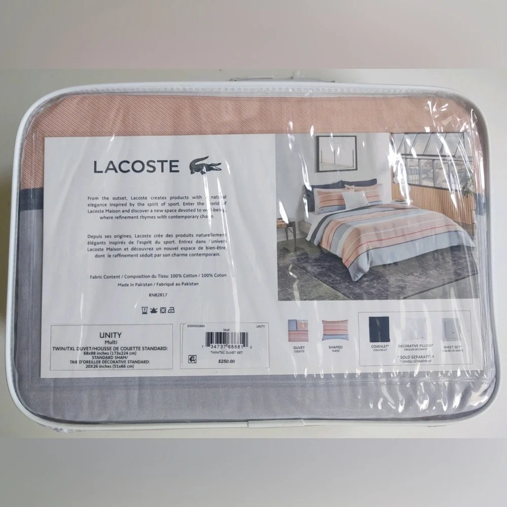 🎁Lacoste Twin/TXL Duvet Set - Unity Multi